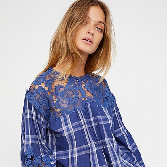 Free People Tops - New Free People Plaid Lace Top